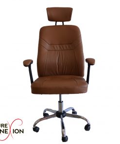 high back chair with brown leather look